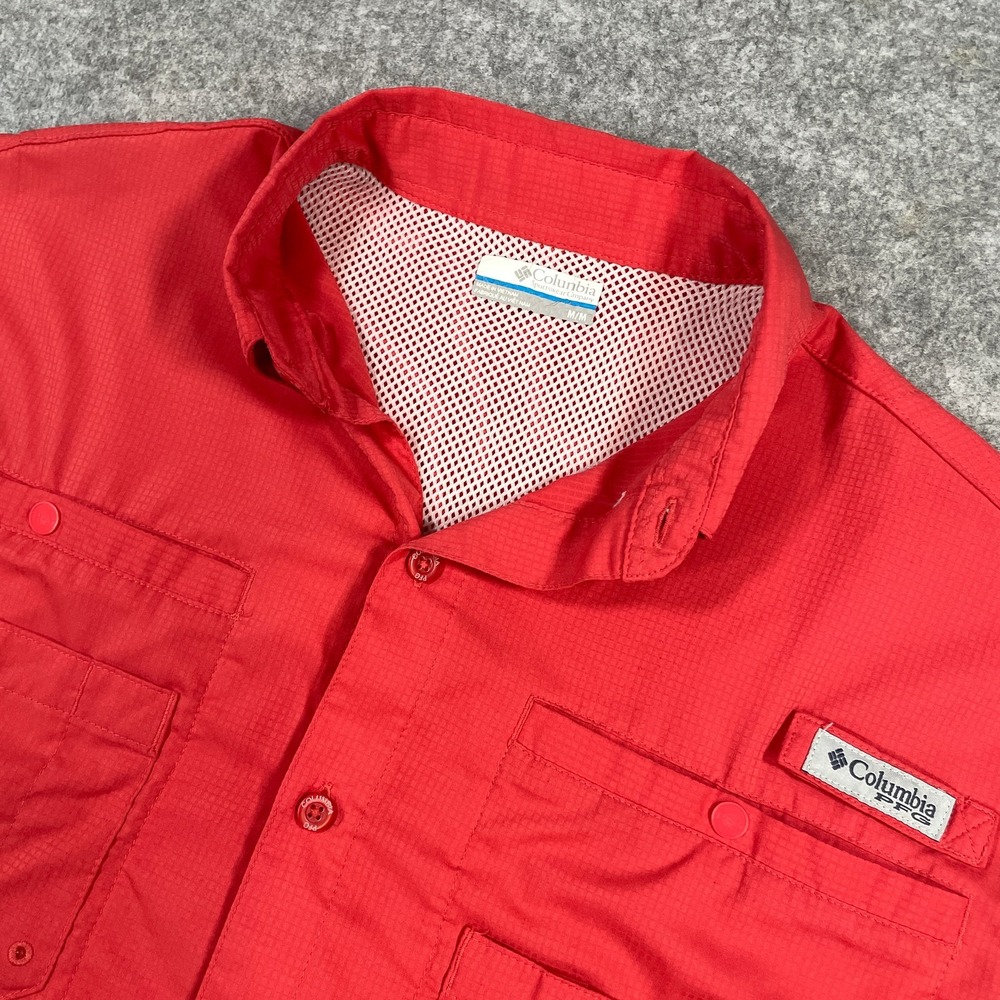 Columbia Mens Fishing Shirt M Red PFG Short Sleeve Vented Ripstop FM7266